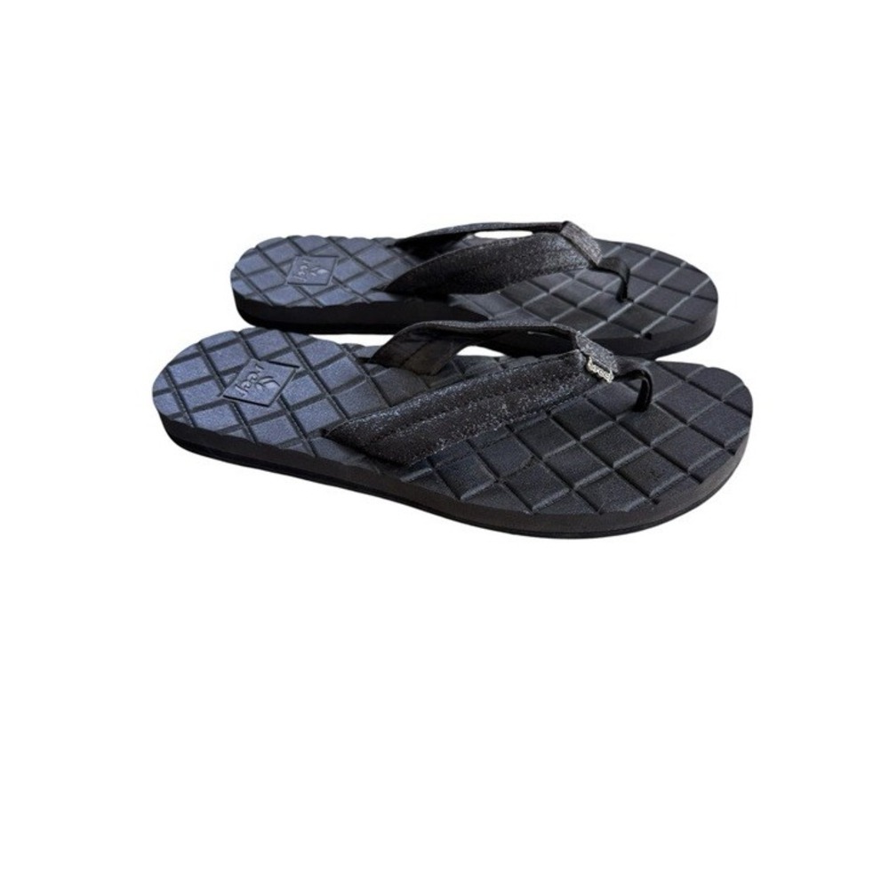 Reef Womens Black Glitter Quilted Footbed Flip Flop Sandals Size 9 - Picture 2 of 5